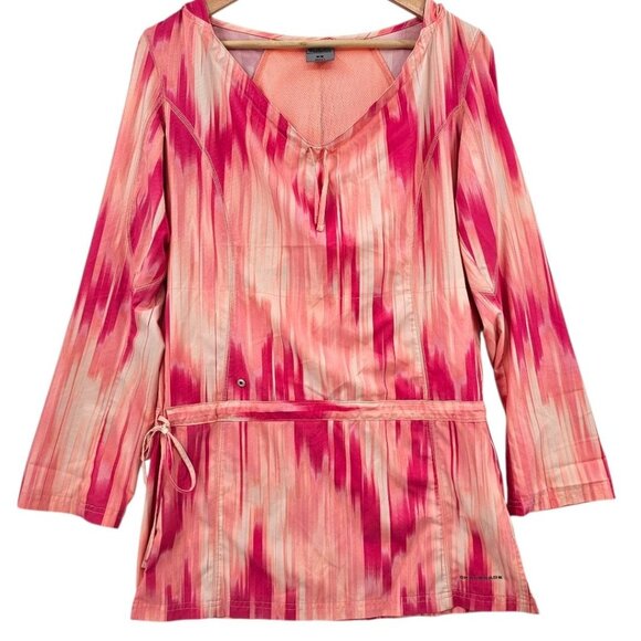 Columbia Womens S Pink Watercolor Pullover Cinch Waist Hooded Cover Up - Picture 1 of 15
